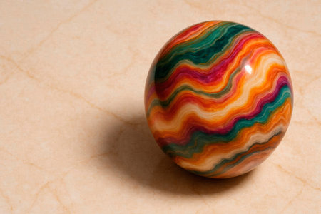 A multi-colored ball with wavy lines on a marble background. Space for textの素材