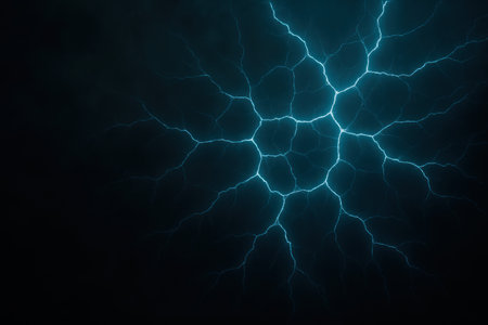 Branched electric lightning on a dark background. Place of the textの素材