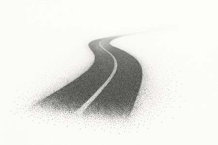 A curved road that disappears into white space. Space for textの素材