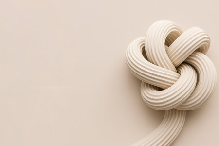 A white ribbon tied in a complex knot. Space for textの素材