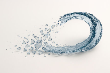 A water wave that breaks up into fragments. Space for textの素材