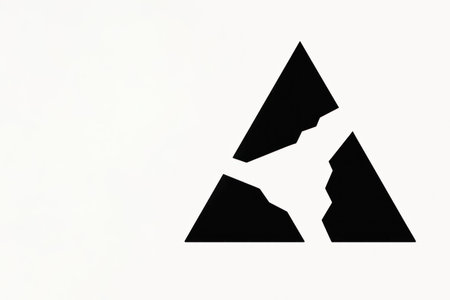 A triangle broken into parts on a white background. Space for textの素材