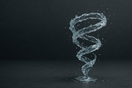 A spiral-shaped water vortex on a dark background. Space for textの素材
