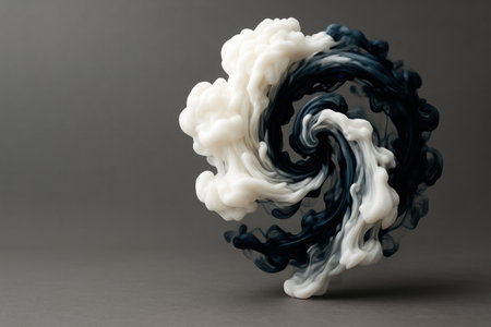 A mixture of white and black smoke in the form of a whirlwind. Space for textの素材