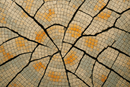 Cracks in the stone tiles that form a mosaicの素材