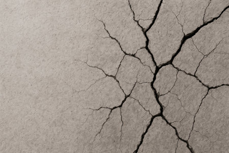 Close-up of cracks in the dry ground. Space for textの素材