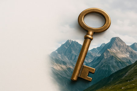 A spring lying against the background of the mountains. Space for textの素材