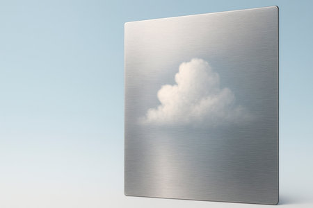 A white cloud reflecting on a metal surface. Space for textの素材