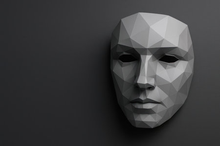 Geometric mask of polygons on a black background. Space for textの素材