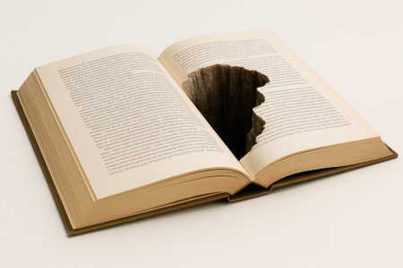 An open book with a large holeの素材