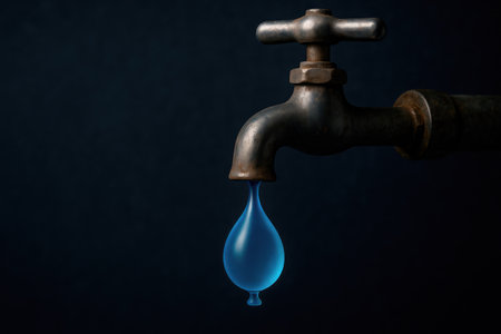 A water balloon falls from a faucet. Space for textの素材