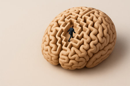 A labyrinth on the surface of the brain, symbolizing the complexity of thinking. Space for textの素材