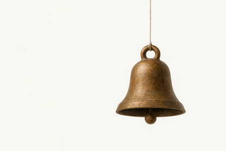 An antique bronze bell on a light background. Space for textの素材