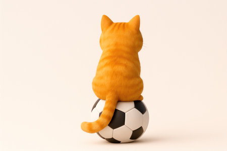 Cat sitting on a soccer ballの素材