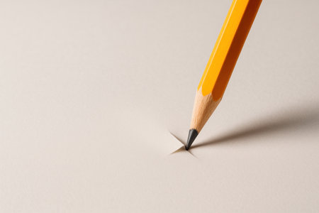 The tip of the pencil pierces the paper. Space for textの素材
