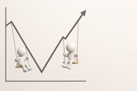 Two characters on a swing against the background of a growth graph. Space for textの素材