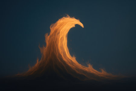 A wave of flames against a dark skyの素材