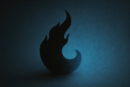Silhouette of a flame in a dark blue light. Space for textの素材