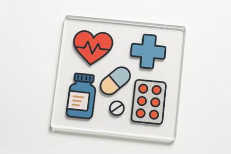 Medical symbols and medicines on a white backgroundの素材