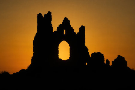 Ruins of an ancient castle at sunsetの素材