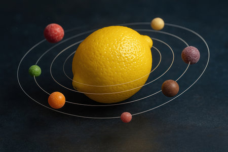 A lemon with planets is like a solar systemの素材