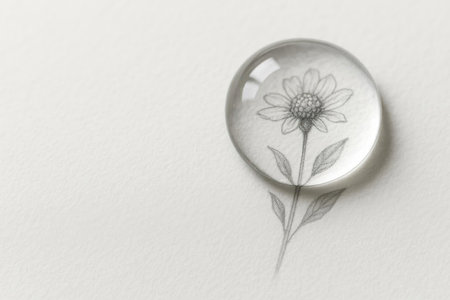 A drop of water enlarges the painted flower. Space for textの素材
