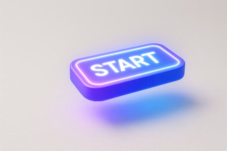 Futuristic neon Start button on a light background. Space for textの素材