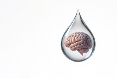 The brain is in a transparent drop of liquid. Space for textの素材