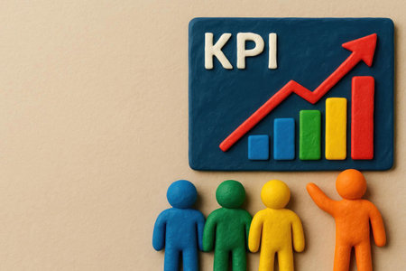 KPI-graph with multi-colored figures of people made of plasticine. Space for textの素材