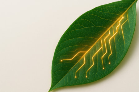 A green sheet with an illuminated digital diagram inside. Space for textの素材