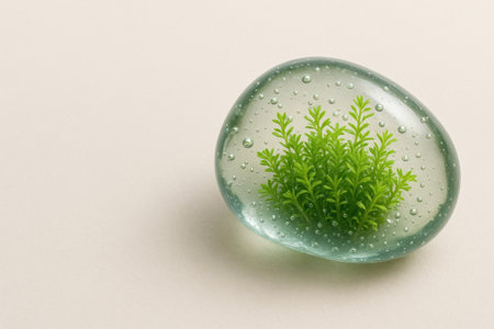 A glass stone with a plant inside and air bubbles. Space for textの素材