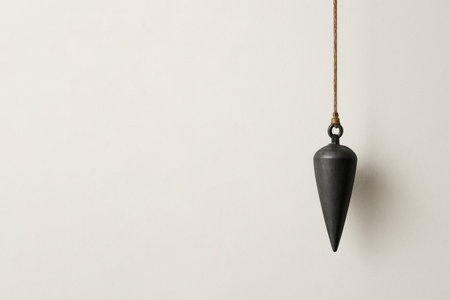 A plumb line suspended on a rope on the right. Space for textの素材