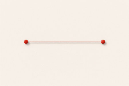 A red thread stretched between two pointsの素材