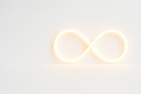 Glowing neon infinity shape on a white background. Space for textの素材