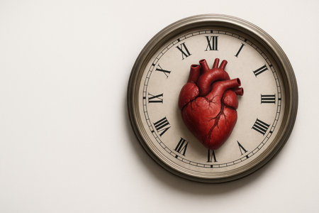 An anatomical heart inside the dial of an antique watch. Space for textの素材