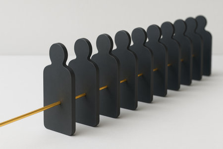 Figures of people connected by one golden lineの素材