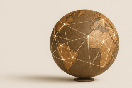 A globe with a bright network backlight, a symbol of world digital communication. Space for textの素材