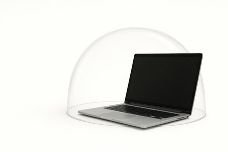 A laptop under a glass protective dome. Space for textの素材