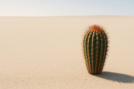 A lonely cactus in a desert sandy area. Space for textの素材