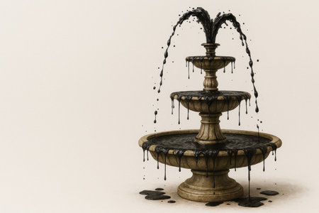 A fountain from which a black liquid flows. Space for textの素材
