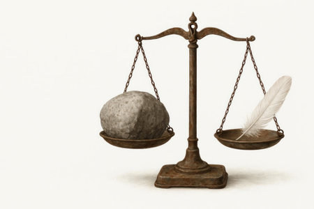 Scales with a stone and a feather. A metaphor for the balance of life. Space for textの素材