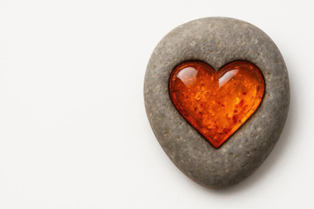 A stone with an amber heart in the center. Space for textの素材