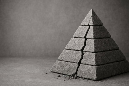 A stone pyramid with a deep crack in the center. Space for textの素材