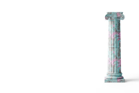 A stone column covered with a digital pattern. Space for textの素材