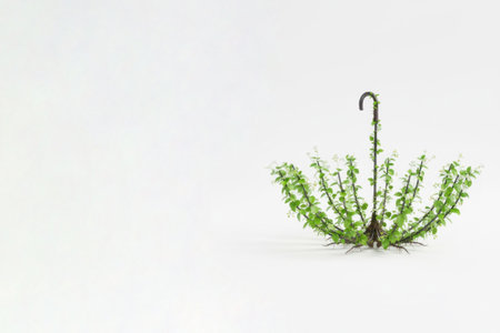 An umbrella completely transformed into a plant. Space for textの素材