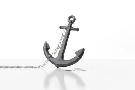 A heavy anchor with a broken chain on a white background. Space for textの素材