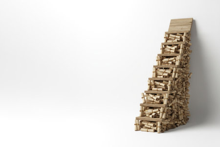 A staircase built of many wooden scrolls. Space for textの素材