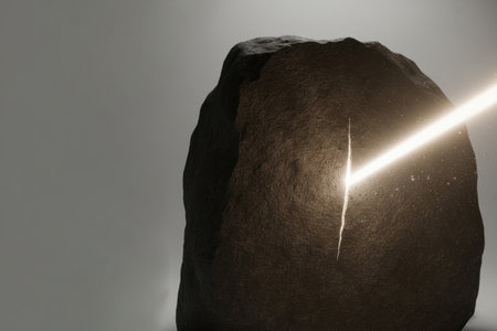 A stone cut by a bright beam of light. Space for textの素材