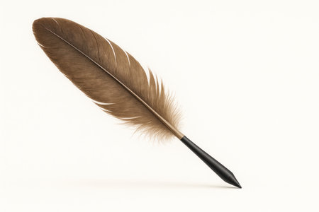A fountain pen made of a bird's feather and a digital stylus. Space for textの素材