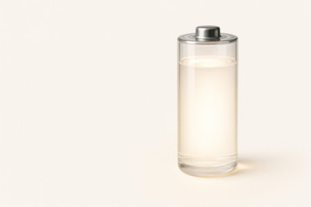 Transparent battery filled with luminous liquid light. Space for textの素材